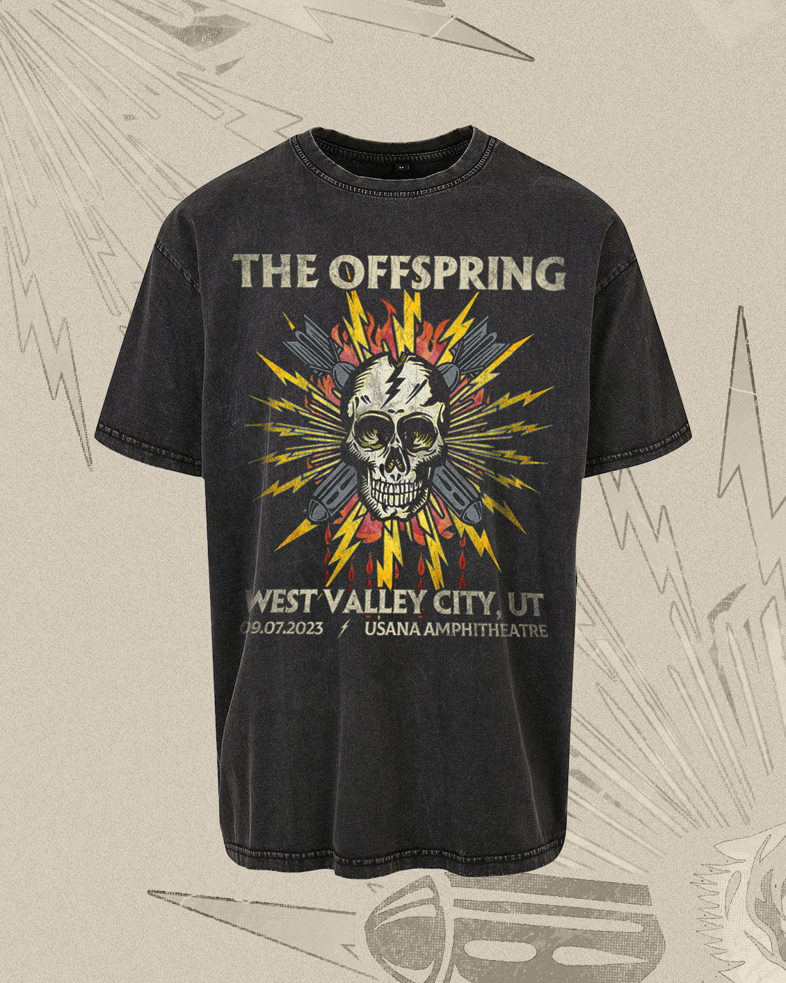 The Offspring and skull graphic tee in black washed colour, vintage style 